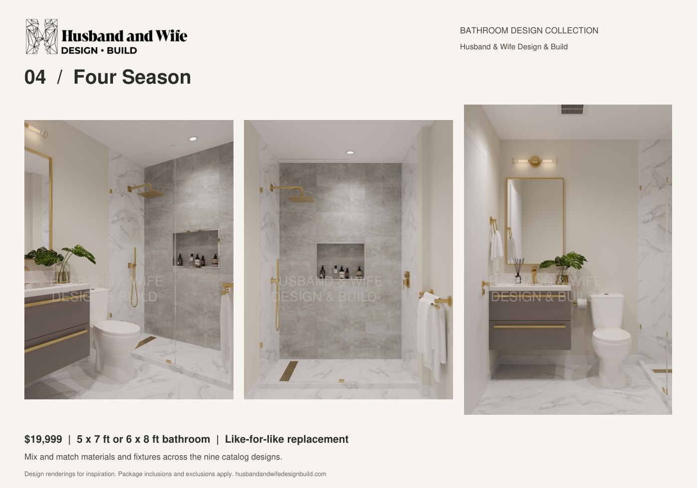 Four Season bathroom design: room, shower and vanity renderings