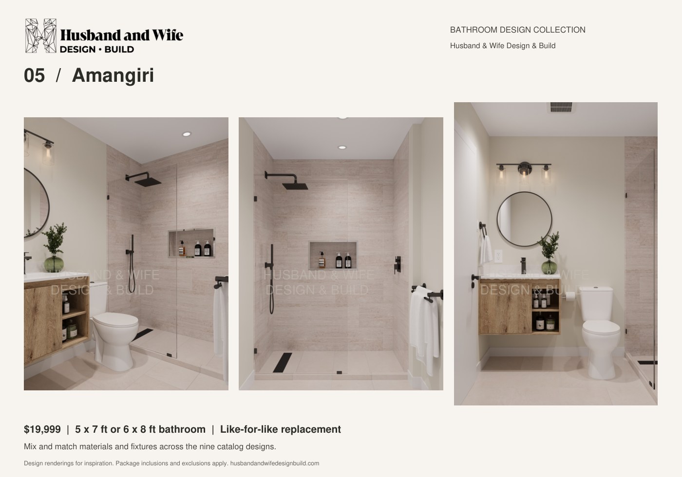 Amangiri bathroom design: room, shower and vanity renderings